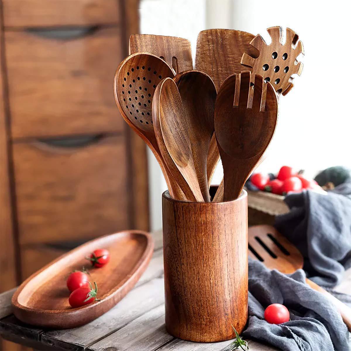 Wooden Kitchenware Suit Teak Long Handle Spoon